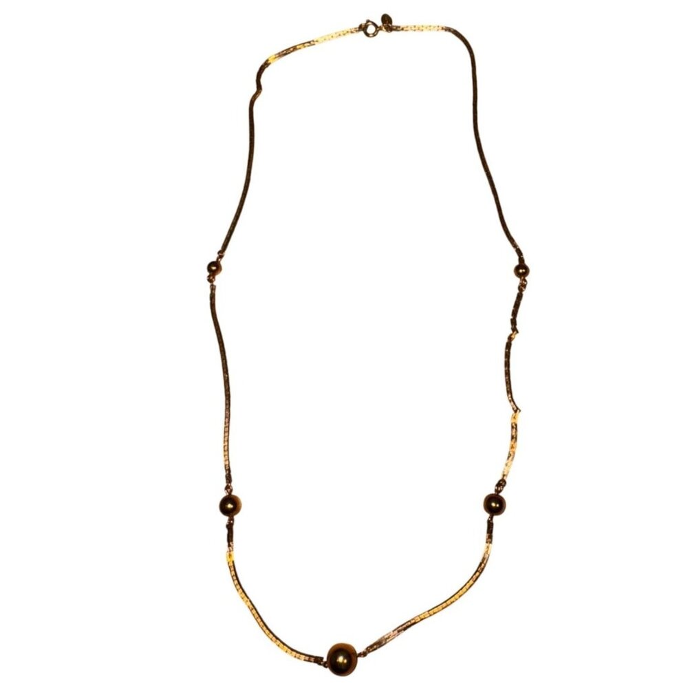 Vintage Gold-Tone Avon Necklace With Beaded Accents & Oval Tag - Picture 2 of 8